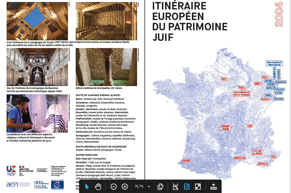 L’itinéraire culturel du patrimoine juif en France dans une brochure du Ministère de la Culture.